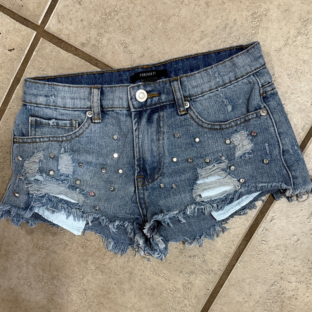 Forever 21 Studded Blue Jean Shorts